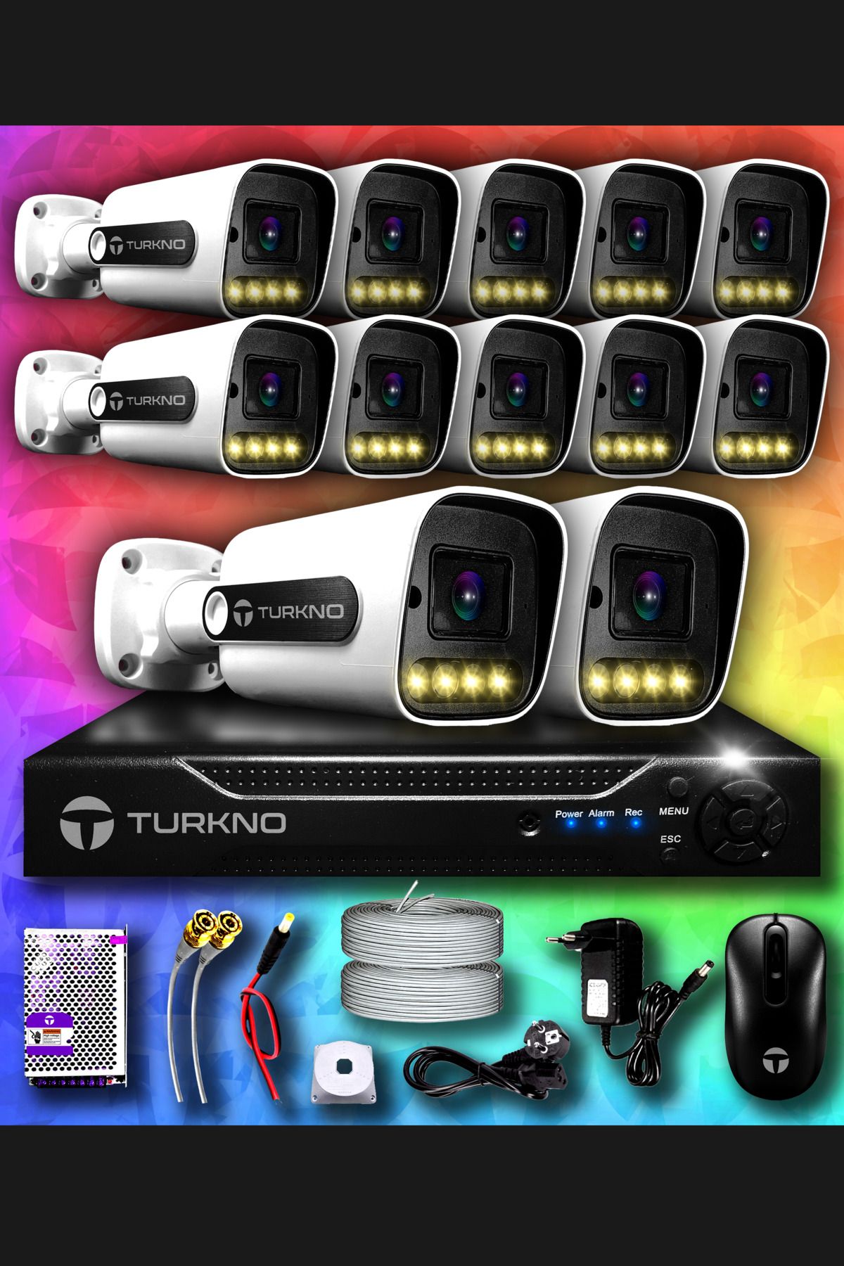 Turkno 12 Kameralı Navie 12 Dış Kamera Set Hdd'siz Full Hd Renkli Gece Görüşlü Güvenlik Kamerası Sistemi