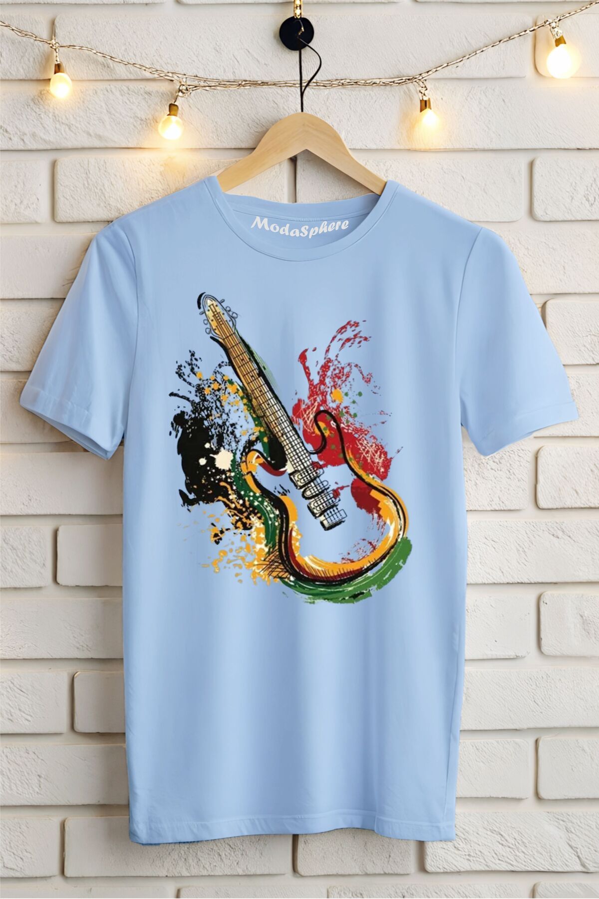 ModaSphere Gitar Baskılı Unisex Oversize Tişört