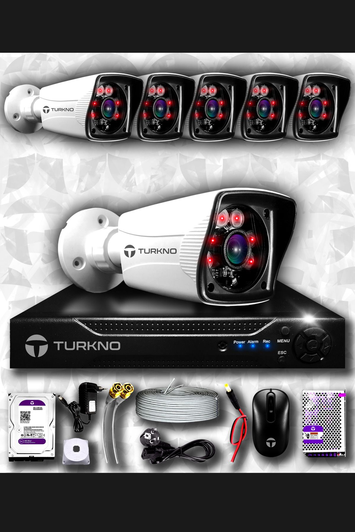 Turkno 6 Kameralı Karia 6 Dış Kamera Set 2 Tb Hdd Full Hd Gece Görüşlü Güvenlik Kamerası Sistemi