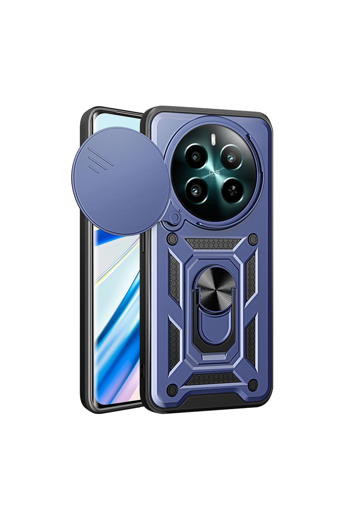 batuteknoloji Realme 12 Plus Kılıf Magnetik Standlı Kamera Korumalı Zore Sürgülü Vega Kapak