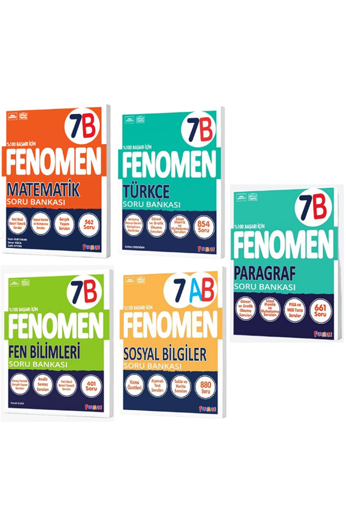 Evrensel İletişim Yayınları 7.Sınıf Fenomen 7B Matematik + Fen Bilimleri + Türkçe + Sosyal + Paragraf Soru Bankaları / 5 KİTAP