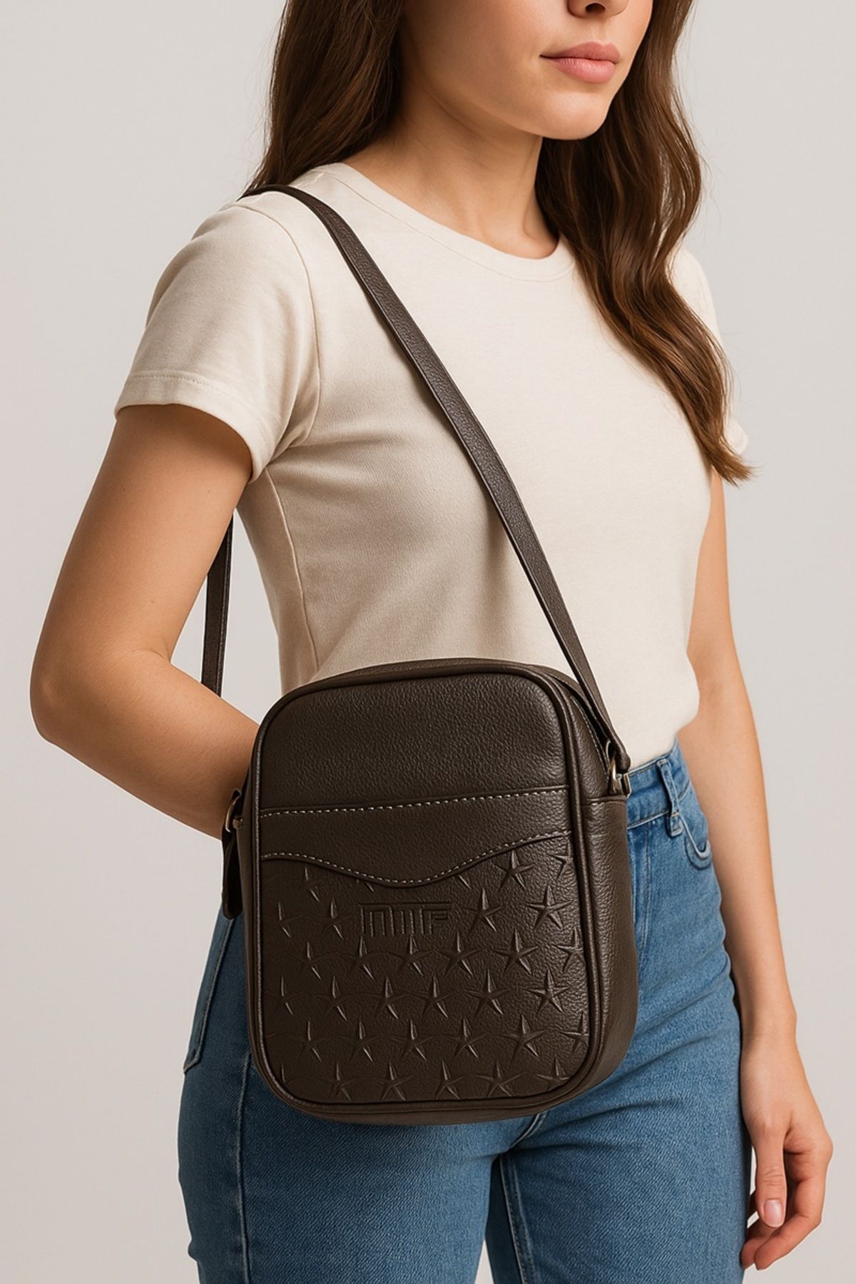 La Vie Design Askılı %100 Suni Deri Cepli Fermuarlı Tek Gözlü Kahverengi Unisex Postacı Spor Çanta