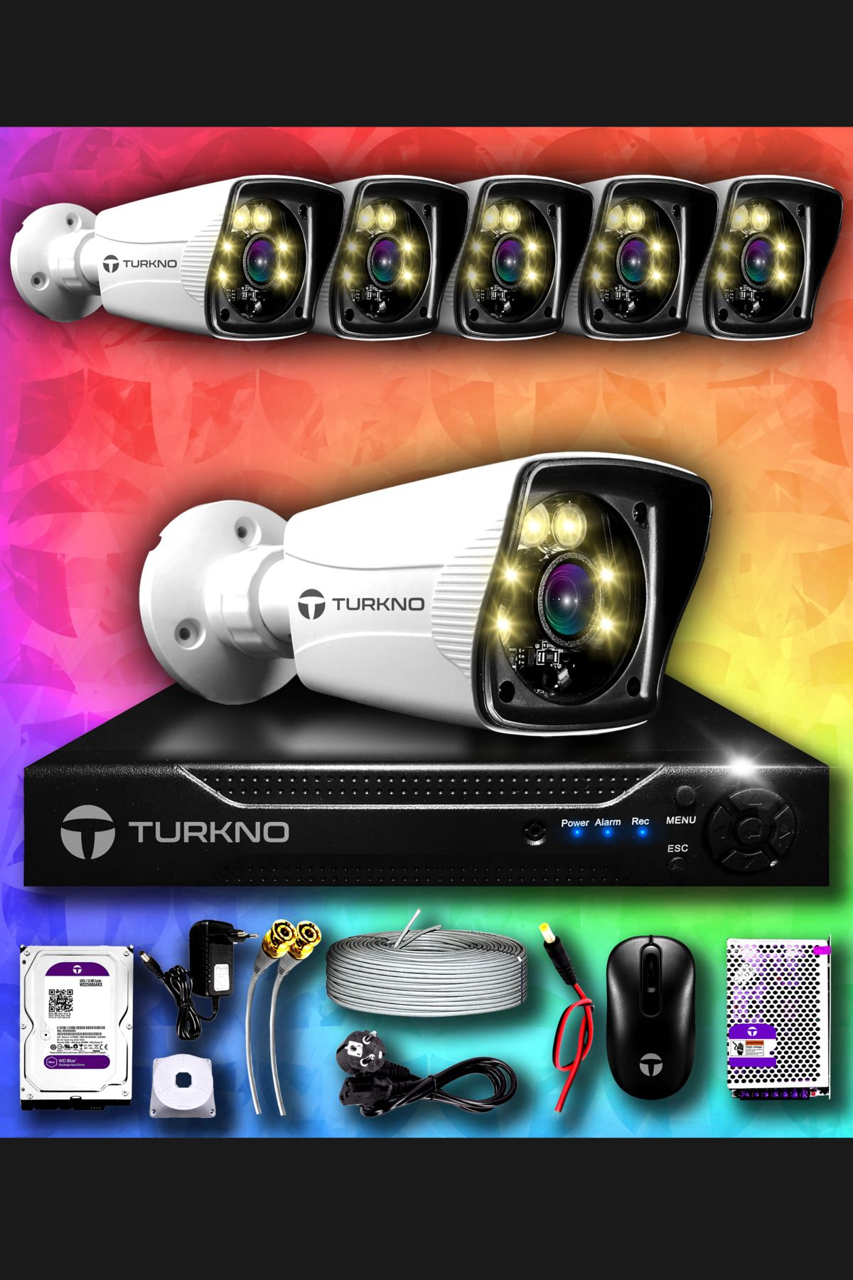 Turkno 6 Kameralı Karie 6 Dış Kamera Set 250 Gb Hdd Full Hd Renkli Gece Görüşlü Güvenlik Kamerası Sistemi