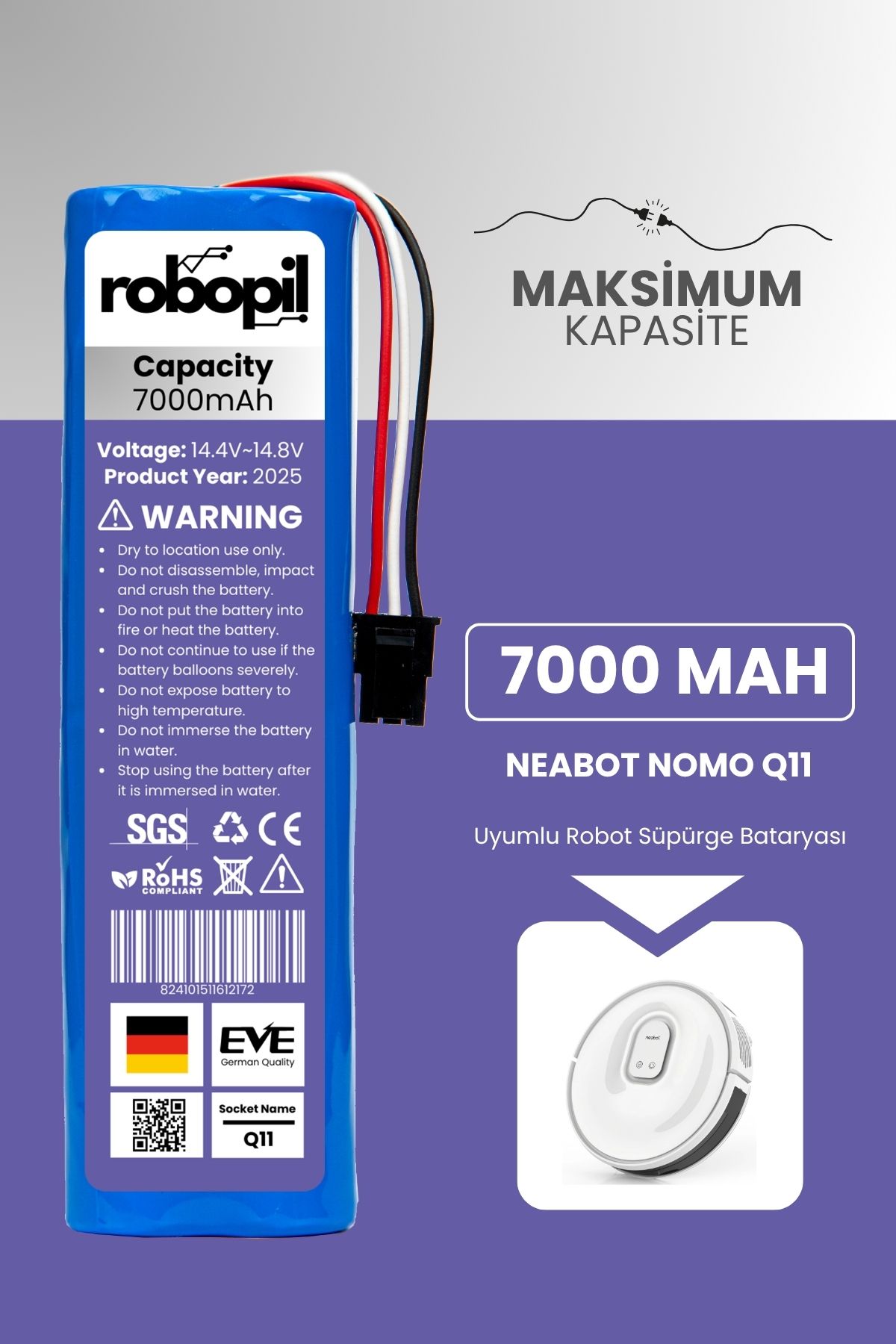 ROBOPİL Neabot Nomo Q11 Pil Batarya [Maksimum Kapasite] 7000mah Akıllı Robot Süpürge Bataryası Değişimi