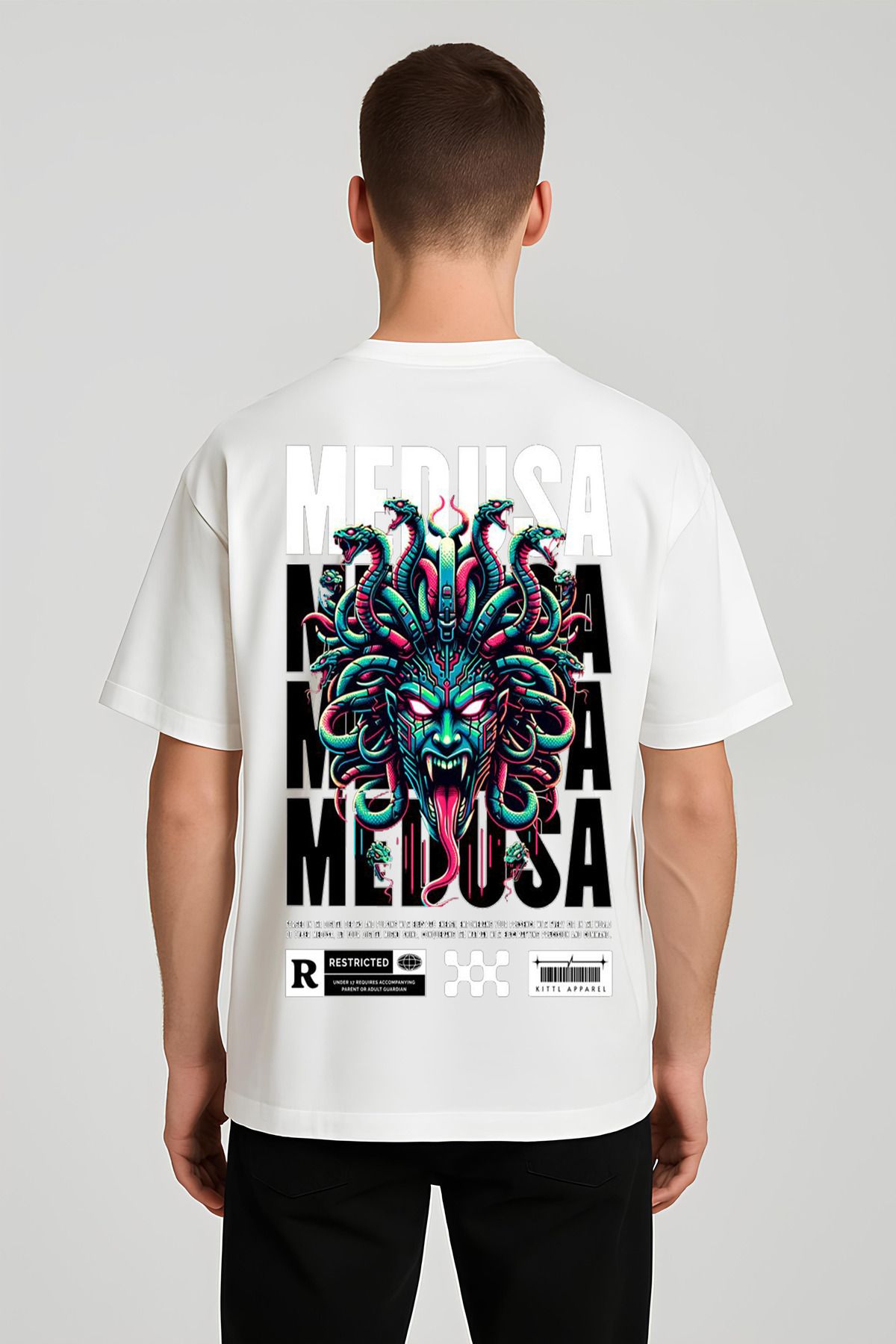 MODA Unisex Oversize Kalıp Medusa Baskılı T-Shirt