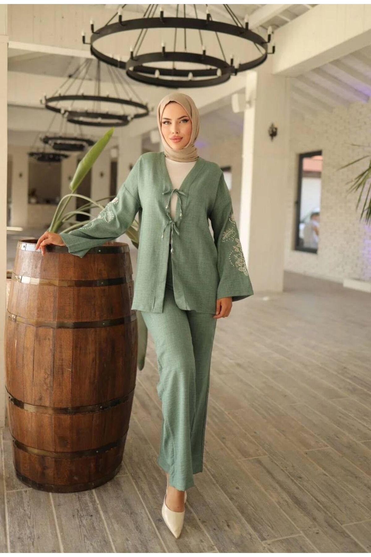 SETA FASHION Taşlı Nakış Detaylı İkili Takım - Rahat ve Şık Tesettür Kombin
