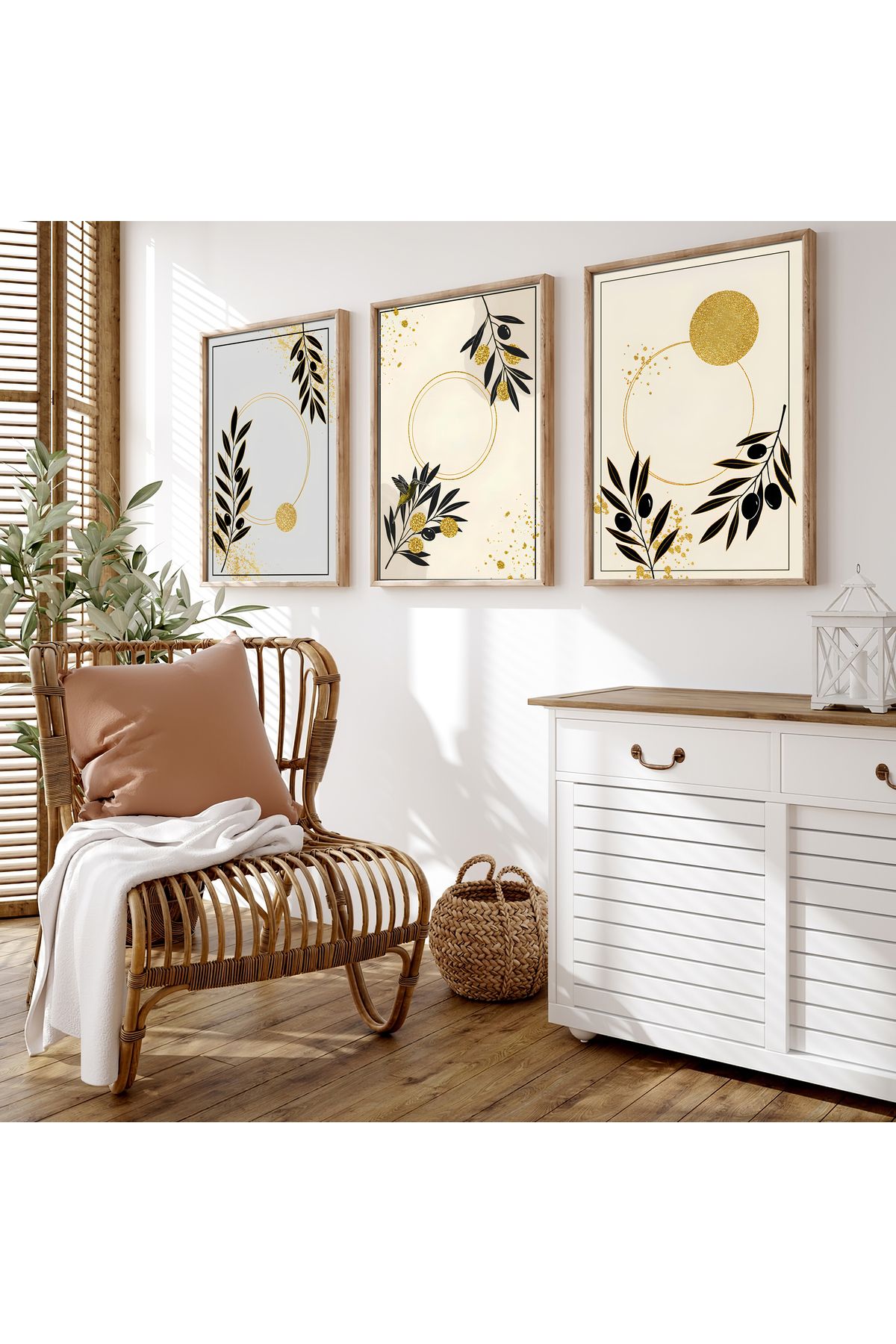 sames decoration Zeytin dalı dekoratif dijital sanat - Üçlü tablo