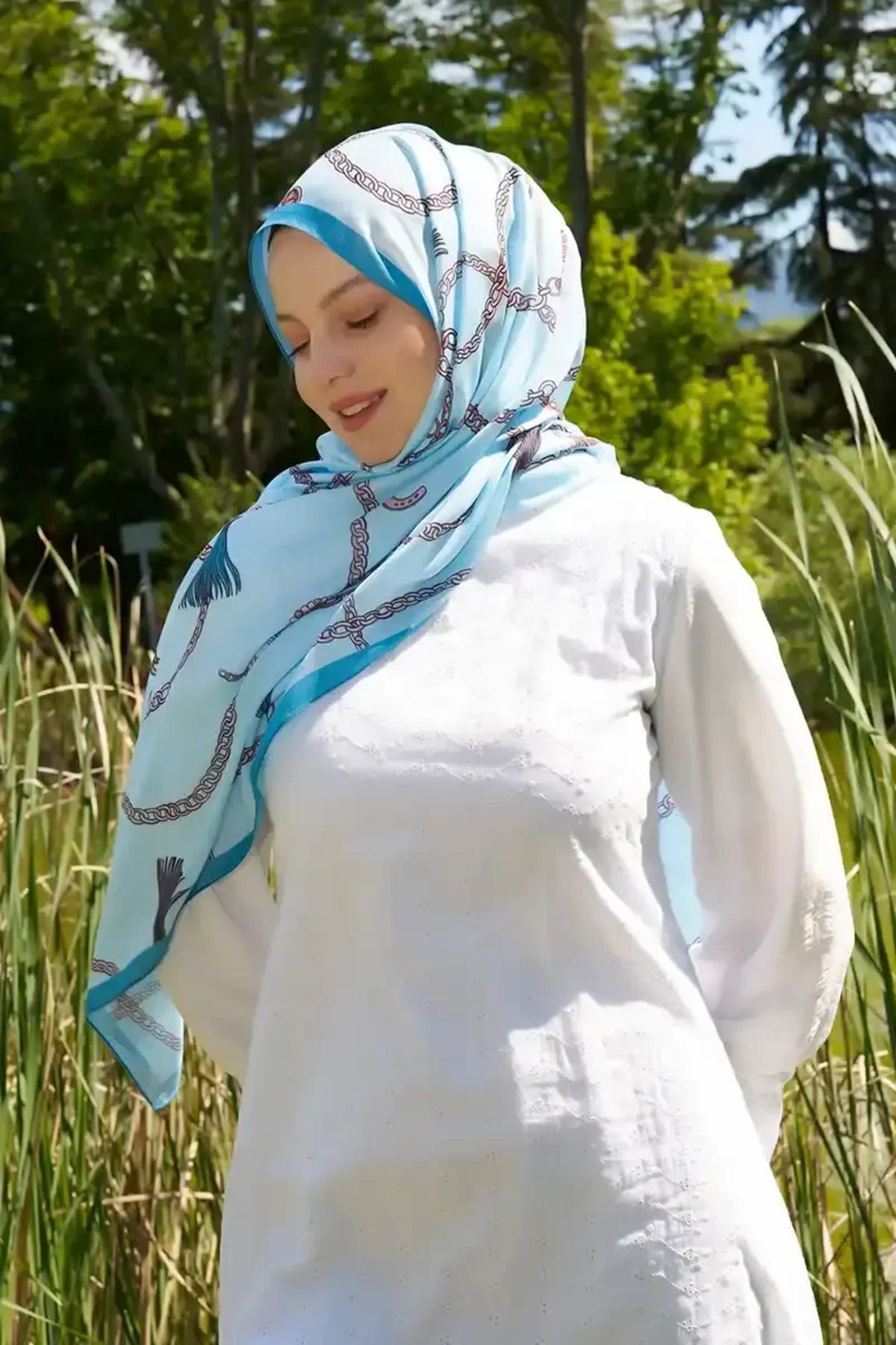 Madame Polo Hyper Zincir Desen Şal - Mavi