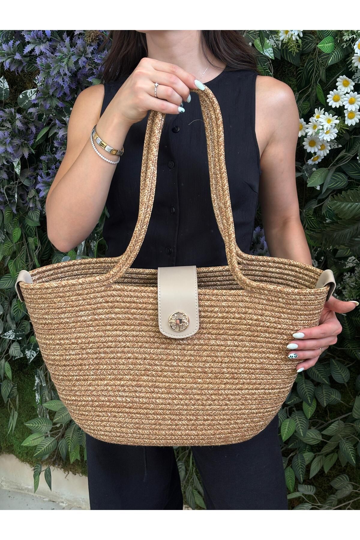 MaVaux Sardinia Kapaklı Handmade Hasır Tote Plaj ve Günlük Çanta Yazın Modası