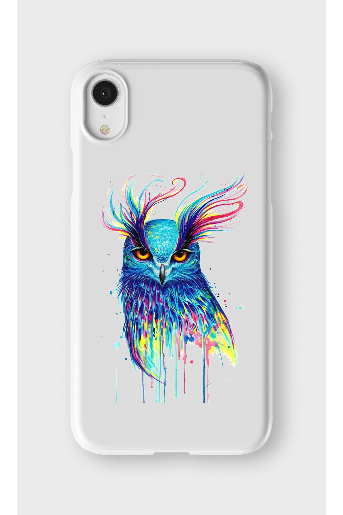 lelia iPhone XR Uyumlu Renkli Kuş Tasarımlı İçi Kadife Lansman Beyaz Silikon Kılıf