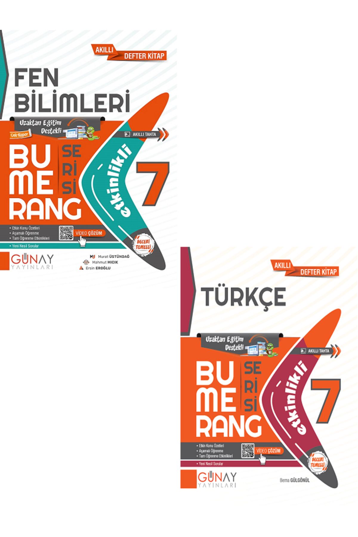 Evrensel İletişim Yayınları 7.Sınıf Günay Bumerang Fen Bilimleri + Türkçe Akıllı Defter Kitap / Uzaktan Eğitim / 2 KİTAP