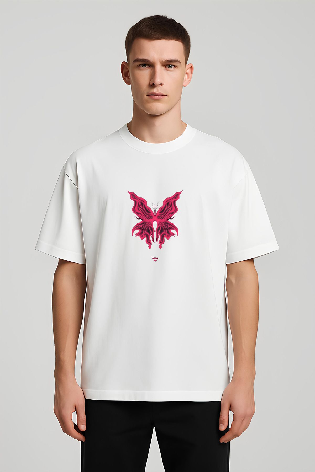 MODA Unisex Oversize Kalıp Kelebek Baskılı T-Shirt