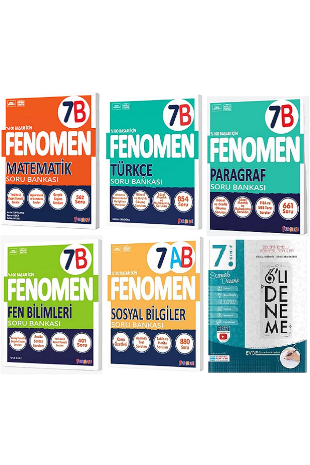Evrensel İletişim Yayınları 7.Sınıf Fenomen 7B Matematik + 7B Paragraf Soru Bankaları + Evrensel 6'Lı Sarmal Deneme / 6 KİTAP