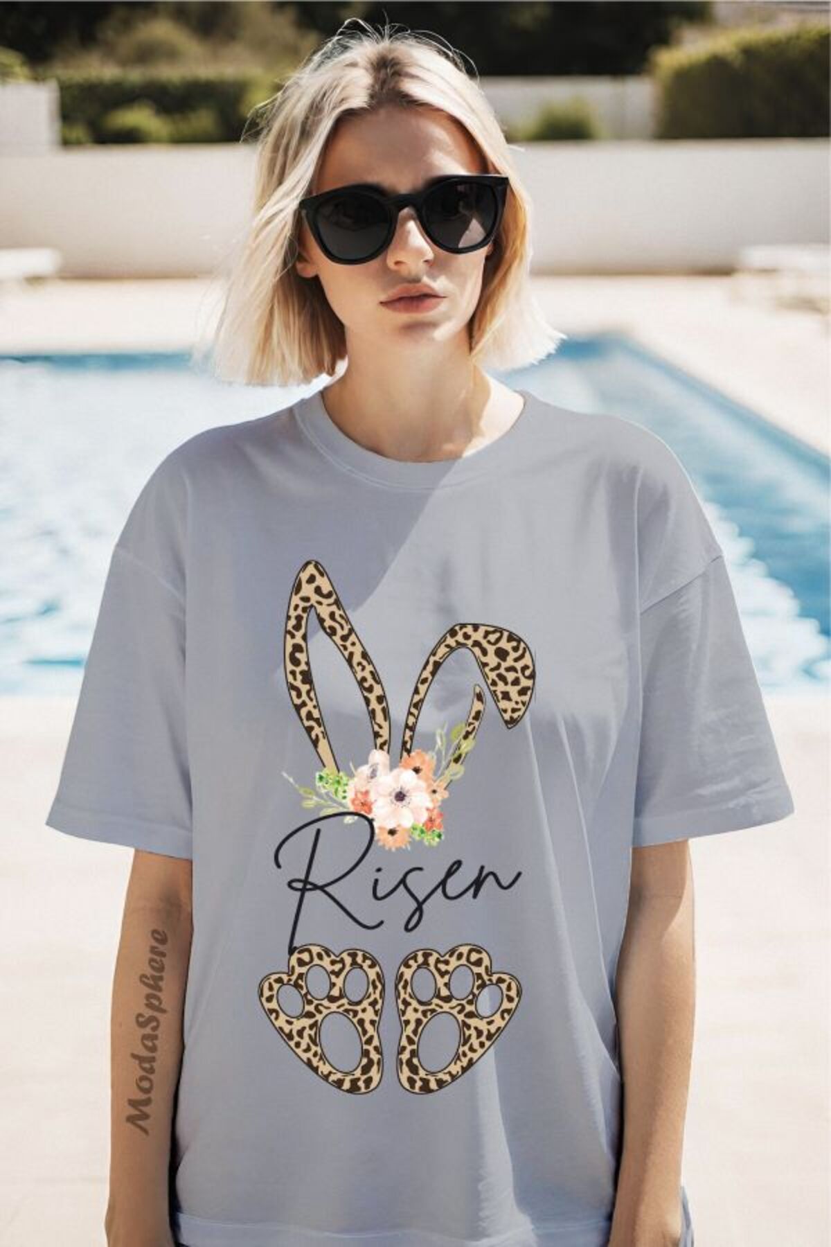 ModaSphere Risen Tavşan Baskılı Unisex Oversize Tişört