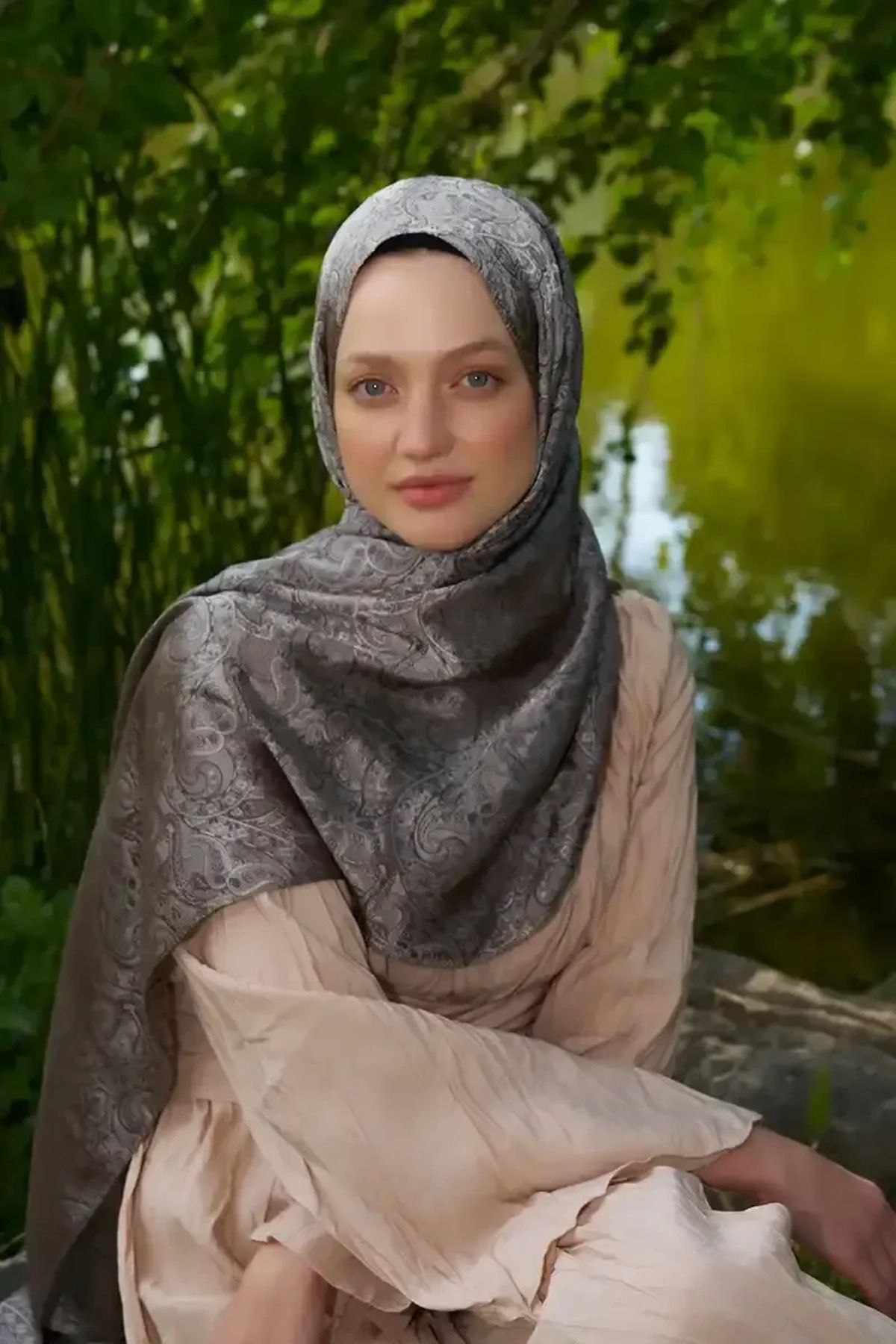 Madame Polo Elegance Etnik Desen Jakar Şal - Kahverengi