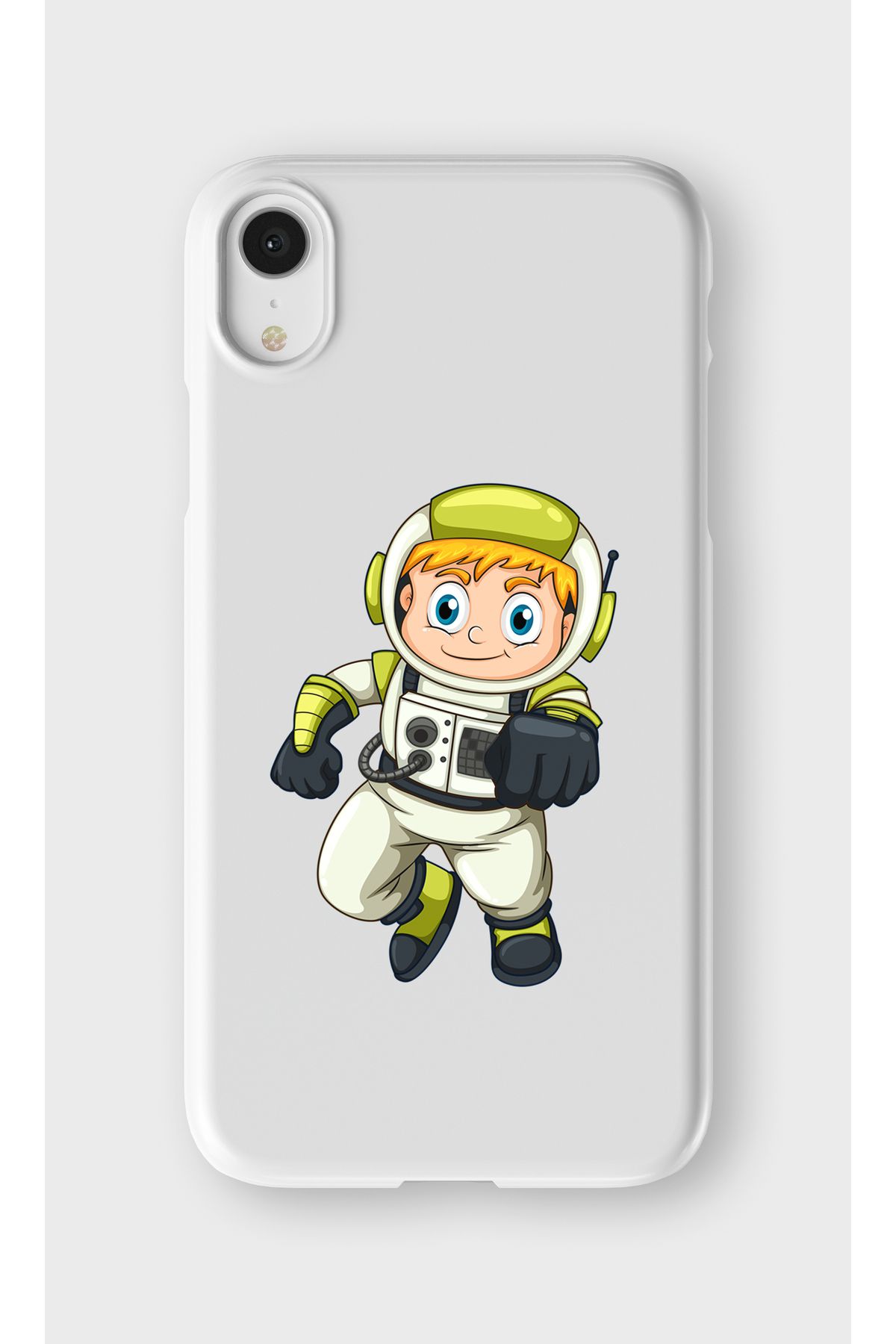 lelia iPhone XR Uyumlu Astronot Tasarımlı İçi Kadife Lansman Beyaz Silikon Kılıf