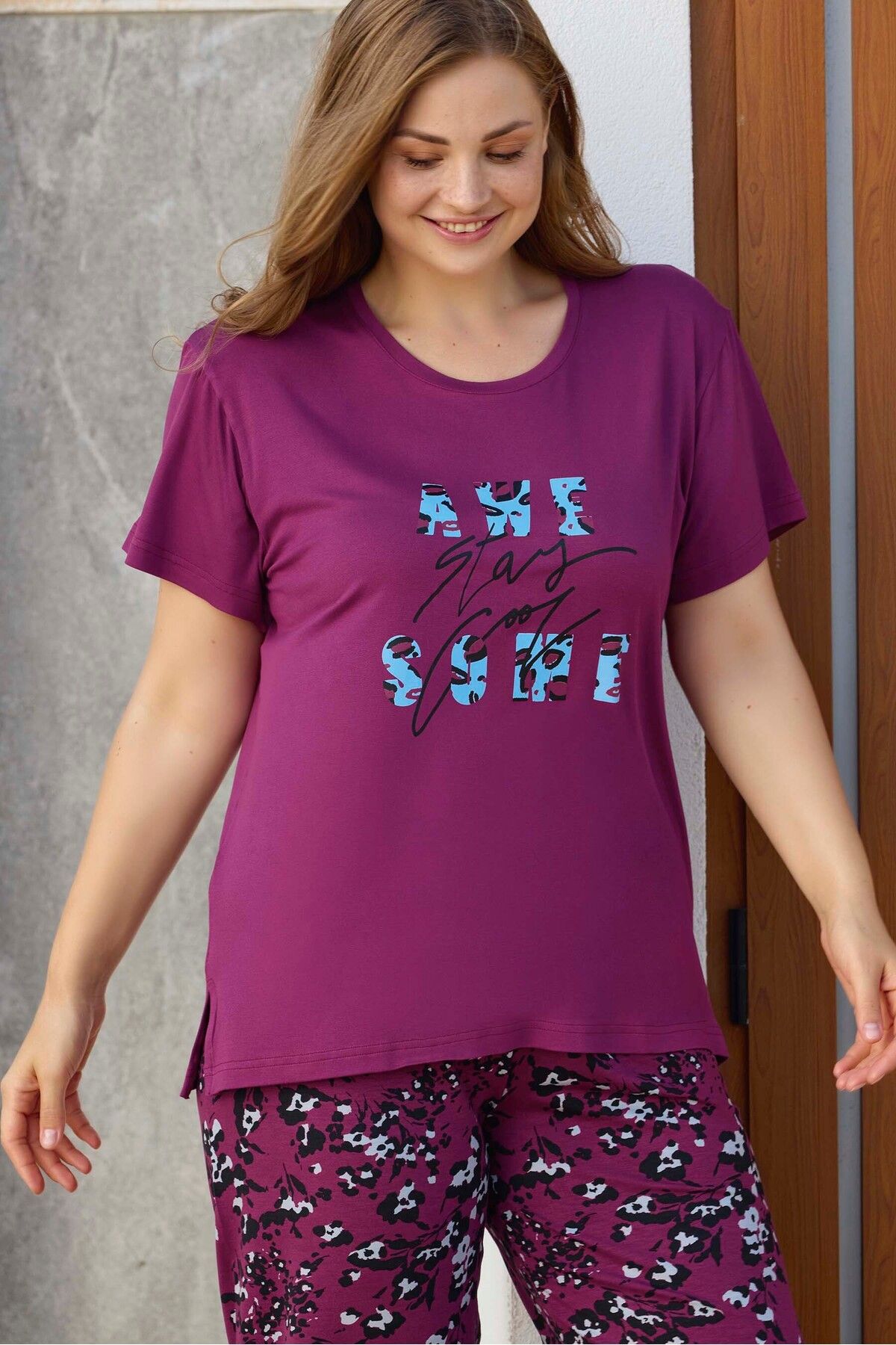 Aydoğan Kadın Büyük Beden Kapri Pijama Takım 240276