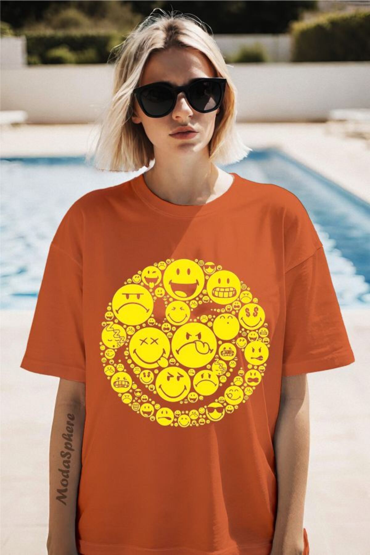 ModaSphere Emoji Baskılı Unisex Oversize Tişört