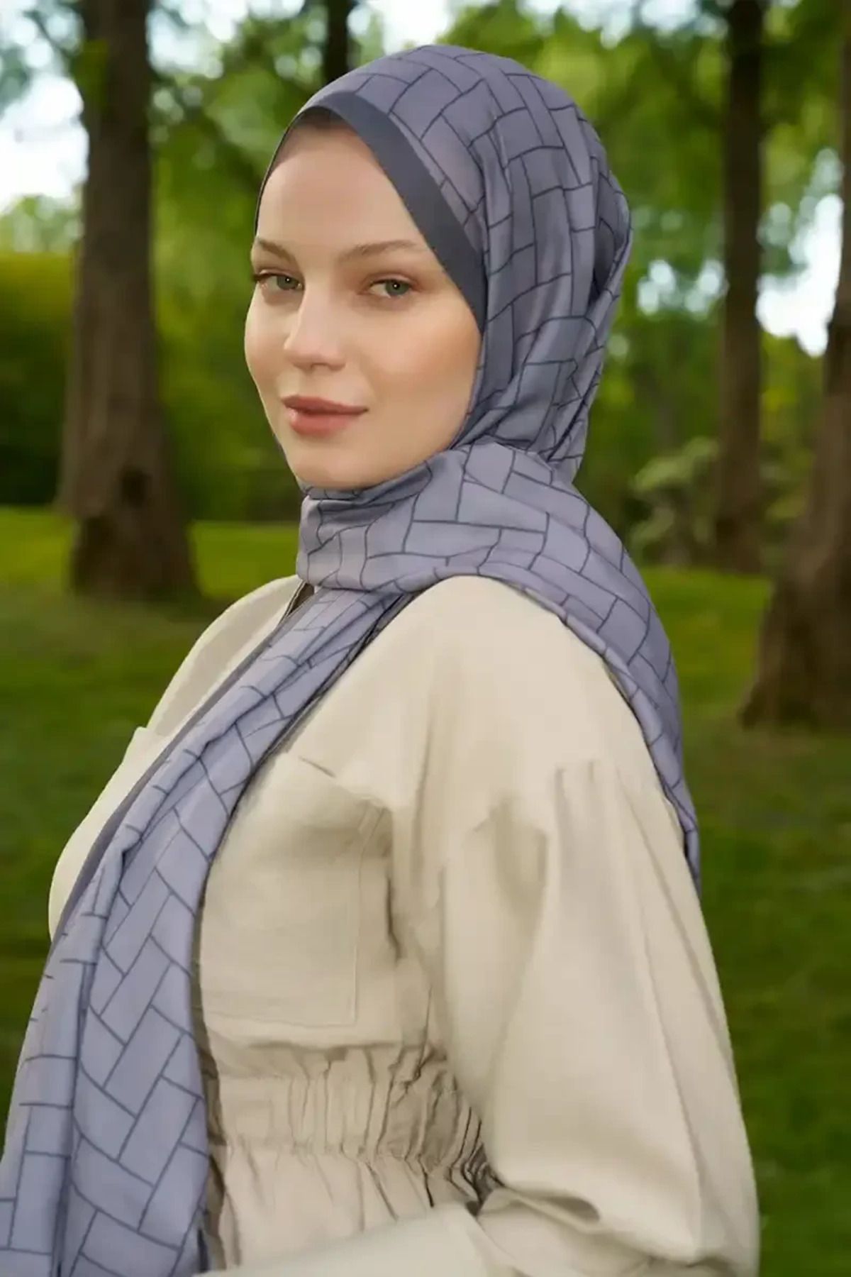 Madame Polo Hyper Geometrik Desen Şal - Füme