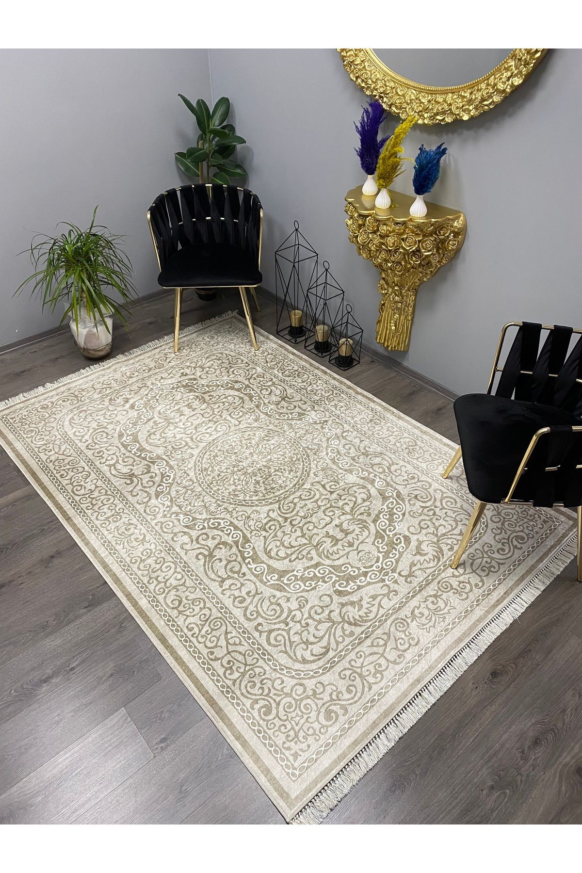 Monisso MONİSSO HALI Elzem Krem Kaymaz Taban, leke Tutmaz, Mutfak Halısı, Salon Halısı ve Yolluk