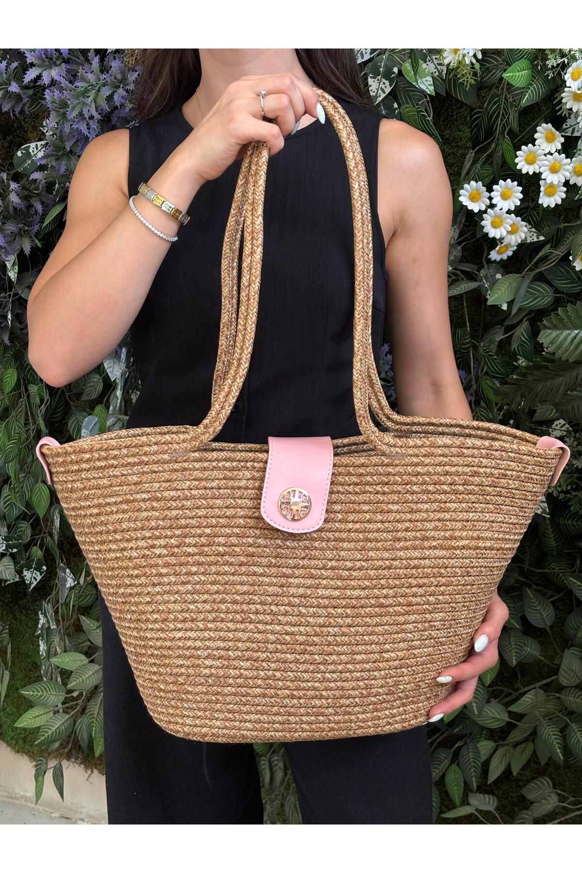 MaVaux Sardinia Kapaklı Handmade Hasır Tote Plaj ve Günlük Çanta Yazın Modası