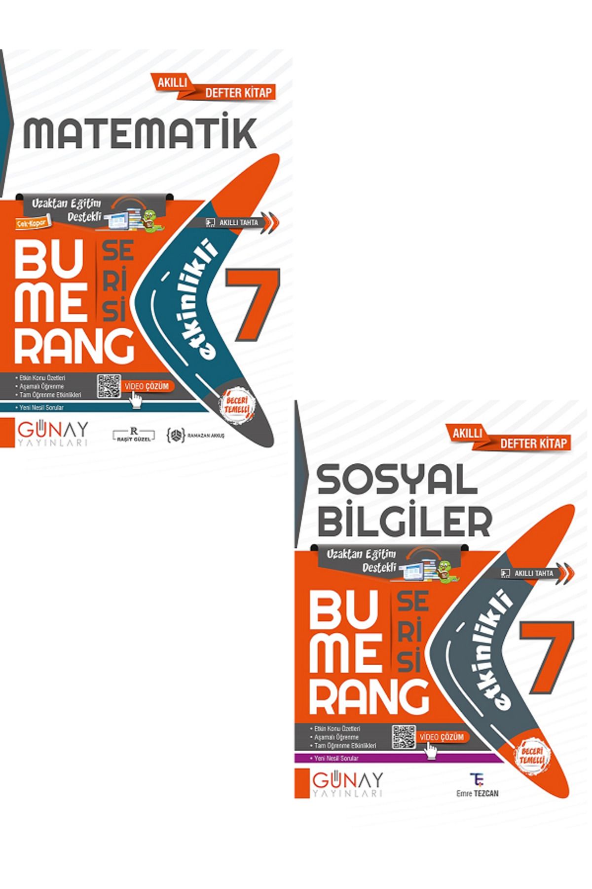 Evrensel İletişim Yayınları 7.Sınıf Günay Bumerang Matematik + Sosyal Bilgiler Akıllı Defter Kitap / Uzaktan Eğitim / 2 KİTAP