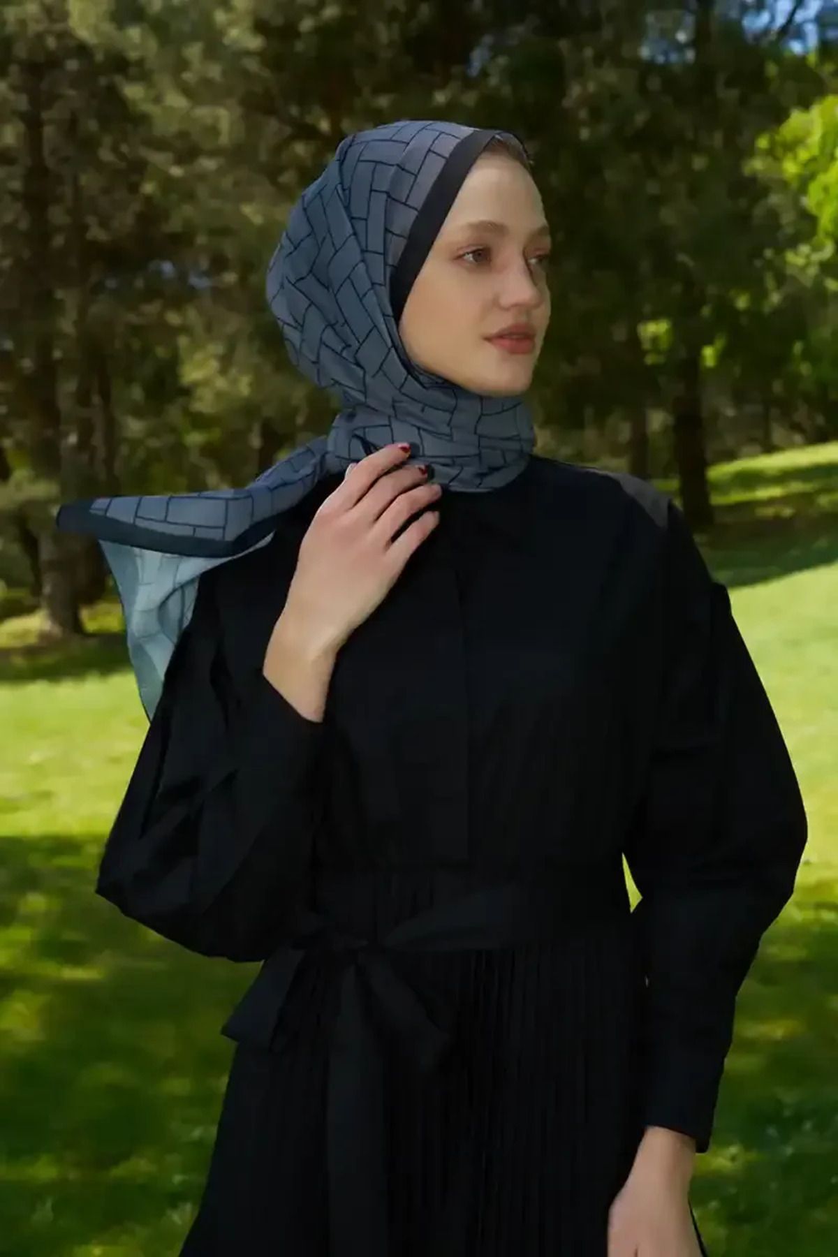 Madame Polo Hyper Geometrik Desen Şal - Antrasit