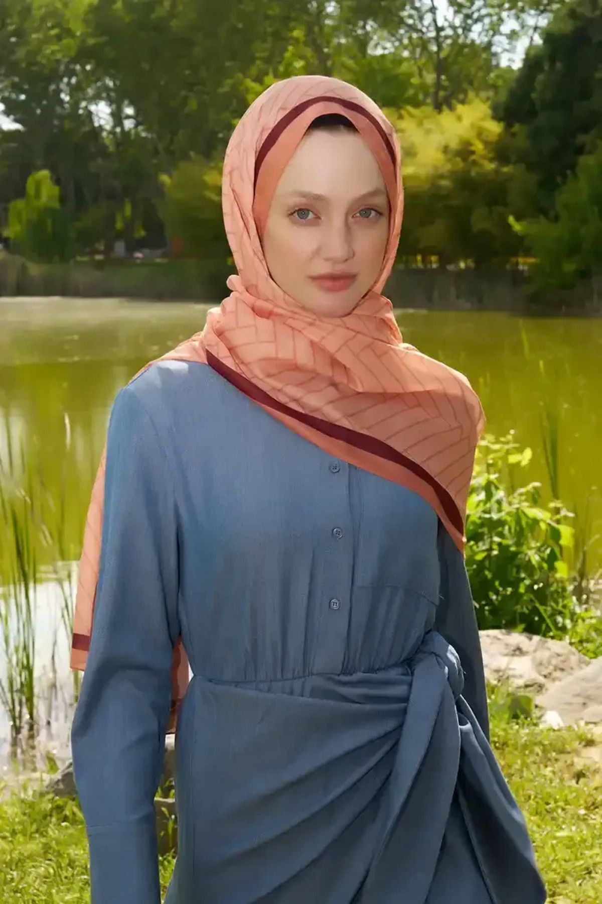 Madame Polo-Hyper Zigzag Pattern Shawl - Orange 4