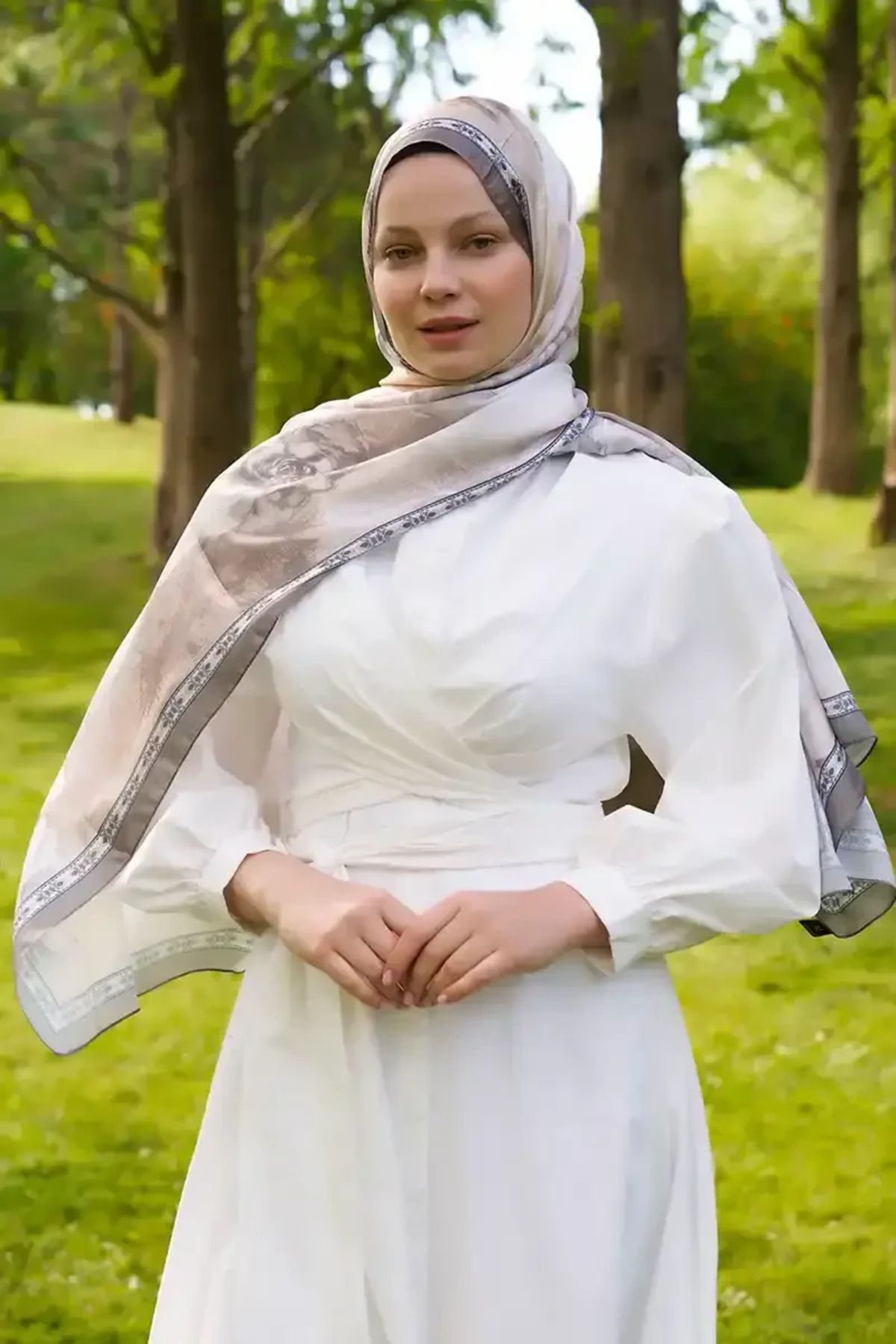 Madame Polo Crystal Perla Desen Şal - Haki