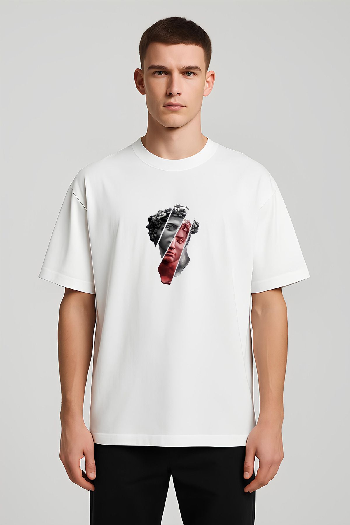 MODA Unisex Oversize Kalıp Greek Baskılı T-Shirt