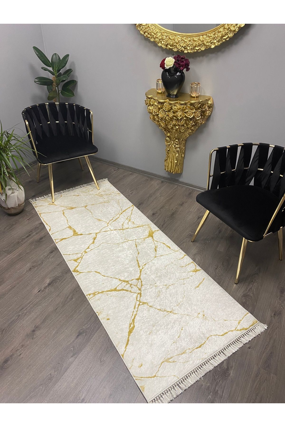 Monisso MONİSSO HALI Marina Beyaz Gold Kaymaz Taban, leke Tutmaz, Mutfak Halısı, Salon Halısı ve Yolluk
