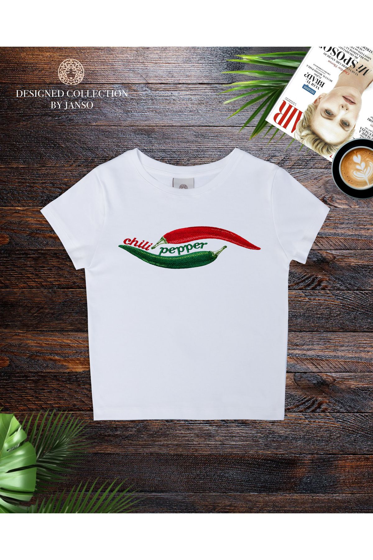 JANSO GROUP - KADIN KISA KOLLU CROP TSHIRT BASKILI chili pepper PAMUKLU PENYE KUMAŞ