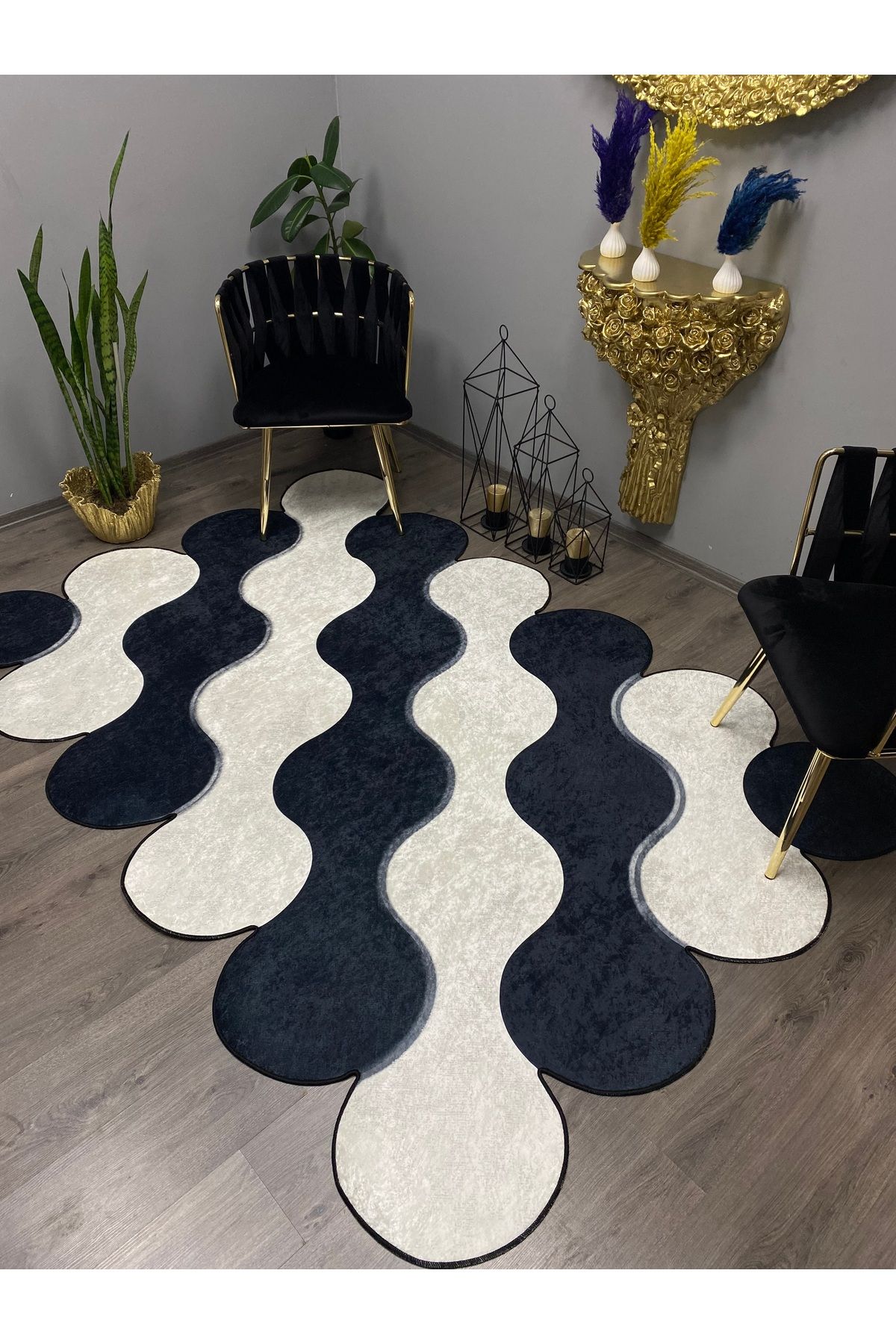 Monisso MONİSSO HALI Lazer Siyah Beyaz Kaymaz Taban, leke Tutmaz, Mutfak Halısı, Salon Halısı ve Yolluk