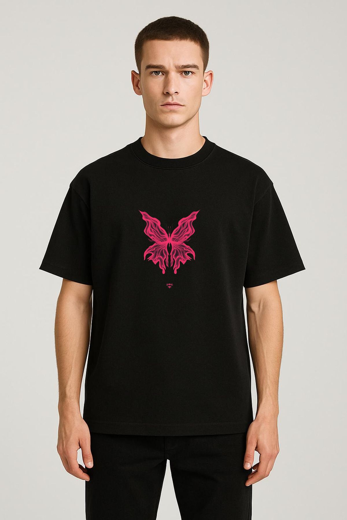 MODA Unisex Oversize Kalıp Kelebek Baskılı T-Shirt