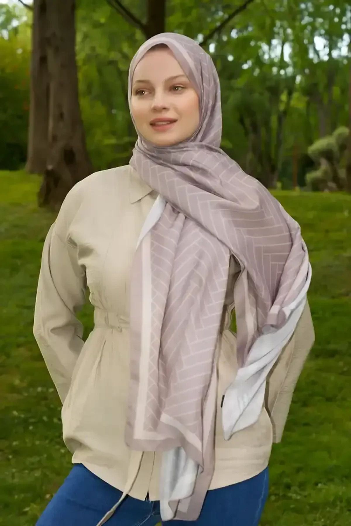 Madame Polo-Hyper Zigzag Pattern Shawl - Mink 3