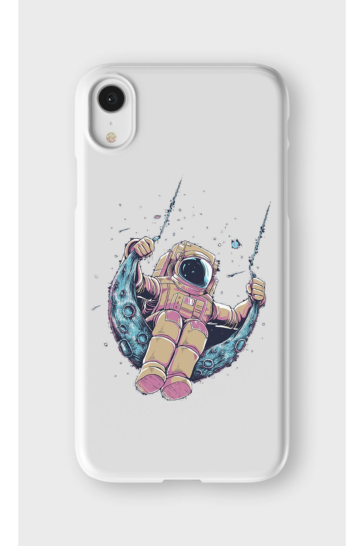 lelia iPhone XR Uyumlu Astronot Tasarımlı İçi Kadife Lansman Beyaz Silikon Kılıf
