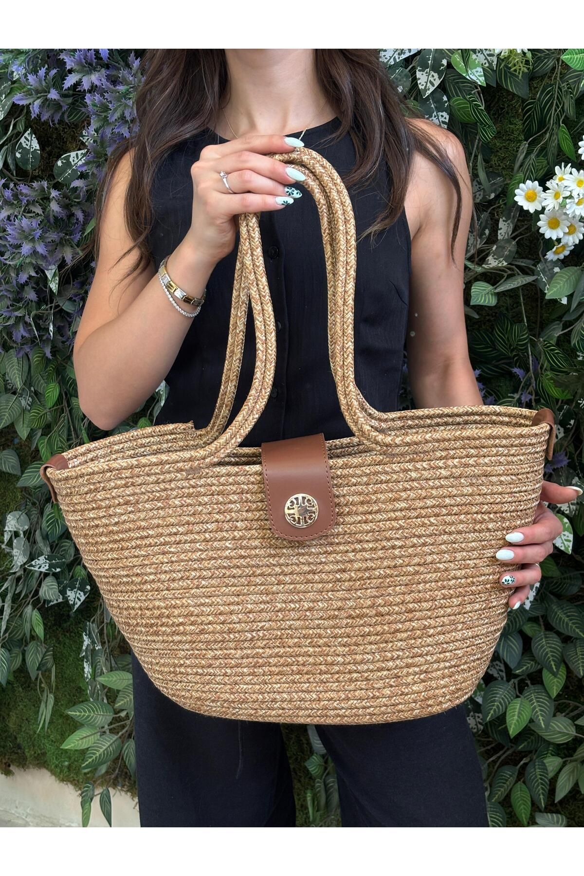 MaVaux Sardinia Kapaklı Handmade Hasır Tote Plaj ve Günlük Çanta Yazın Modası
