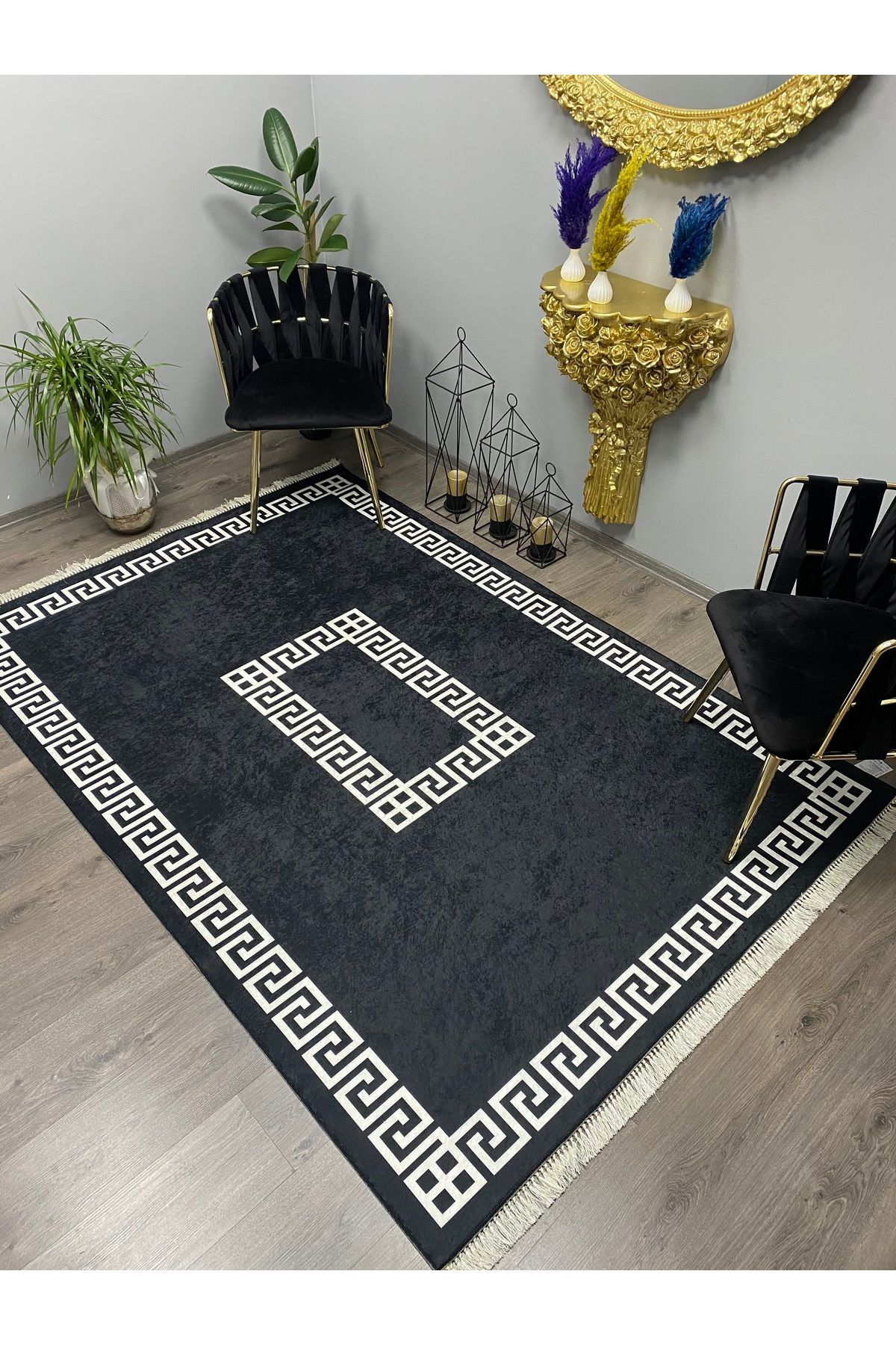 Monisso MONİSSO HALI Şehzade Siyah Kaymaz Taban, leke Tutmaz, Mutfak Halısı, Salon Halısı ve Yolluk