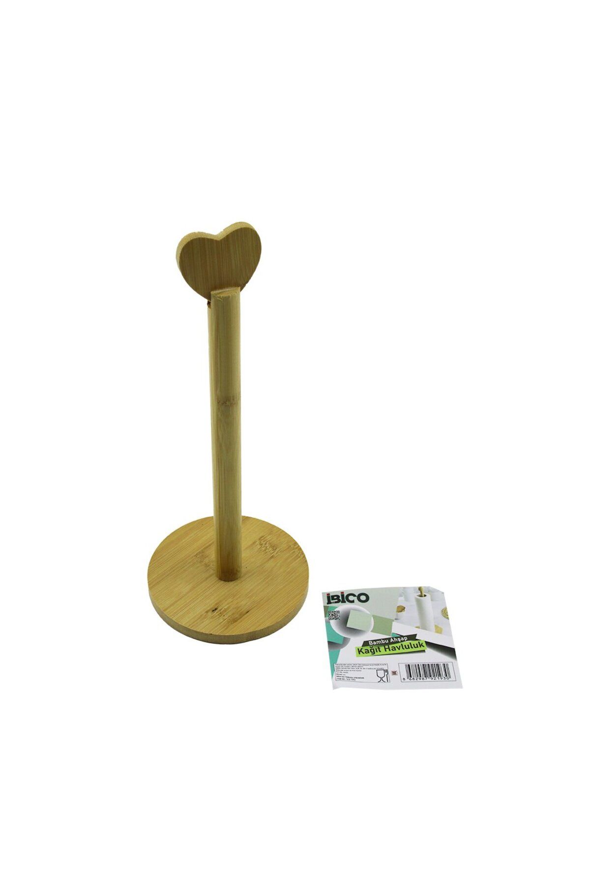 NexStore Yuvarlak Altlik - Çap=12cm Ahşap Bambu Kağit Havluluk Kalp Başli Sap=28.5cm (5190)