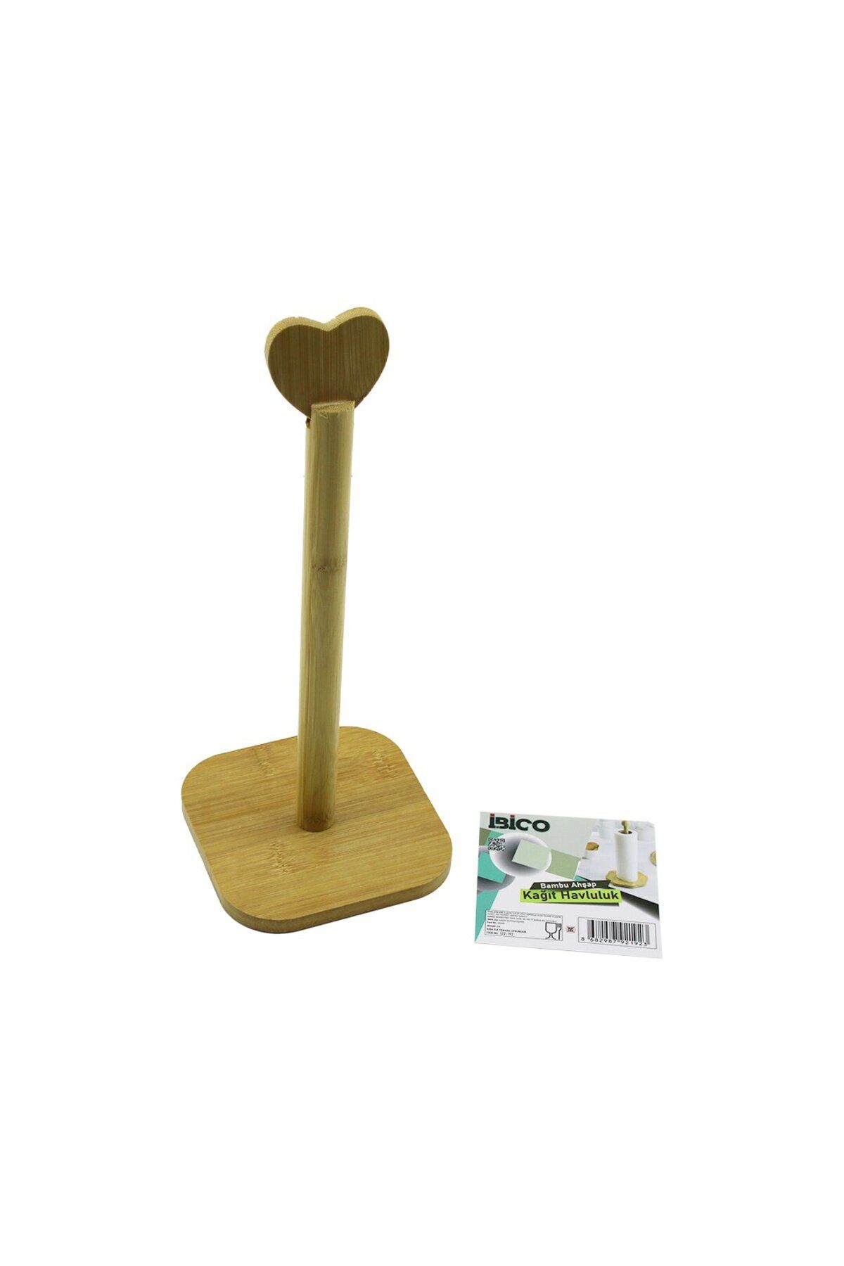NexStore KARE ALTLIK=12X12CM AHŞAP BAMBU KAĞIT HAVLULUK KALP BAŞLI SAP=28.5CM (5190)