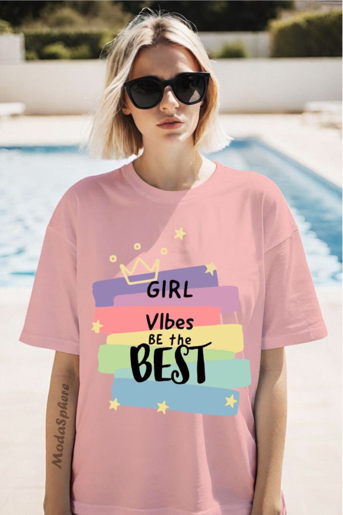 ModaSphere Girl Vibes Baskılı Unisex Oversize Tişört