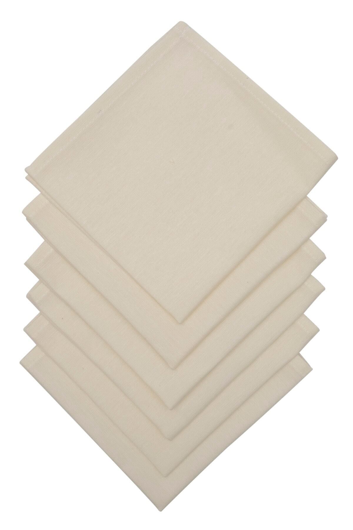 Elioure 6'lı Krem Renk Keten Kumaş Servis Peçetesi 33x33 cm, 1. kalite