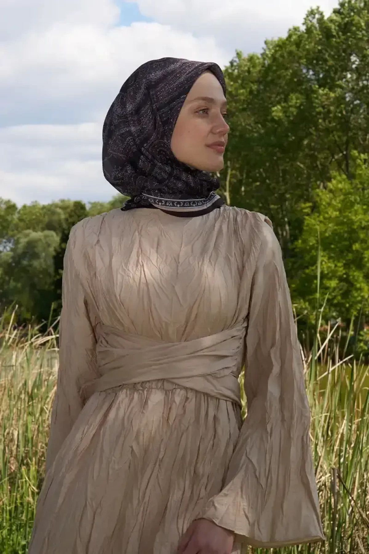 Madame Polo Rustic Mistral Desen Eşarp - Acı Kahve