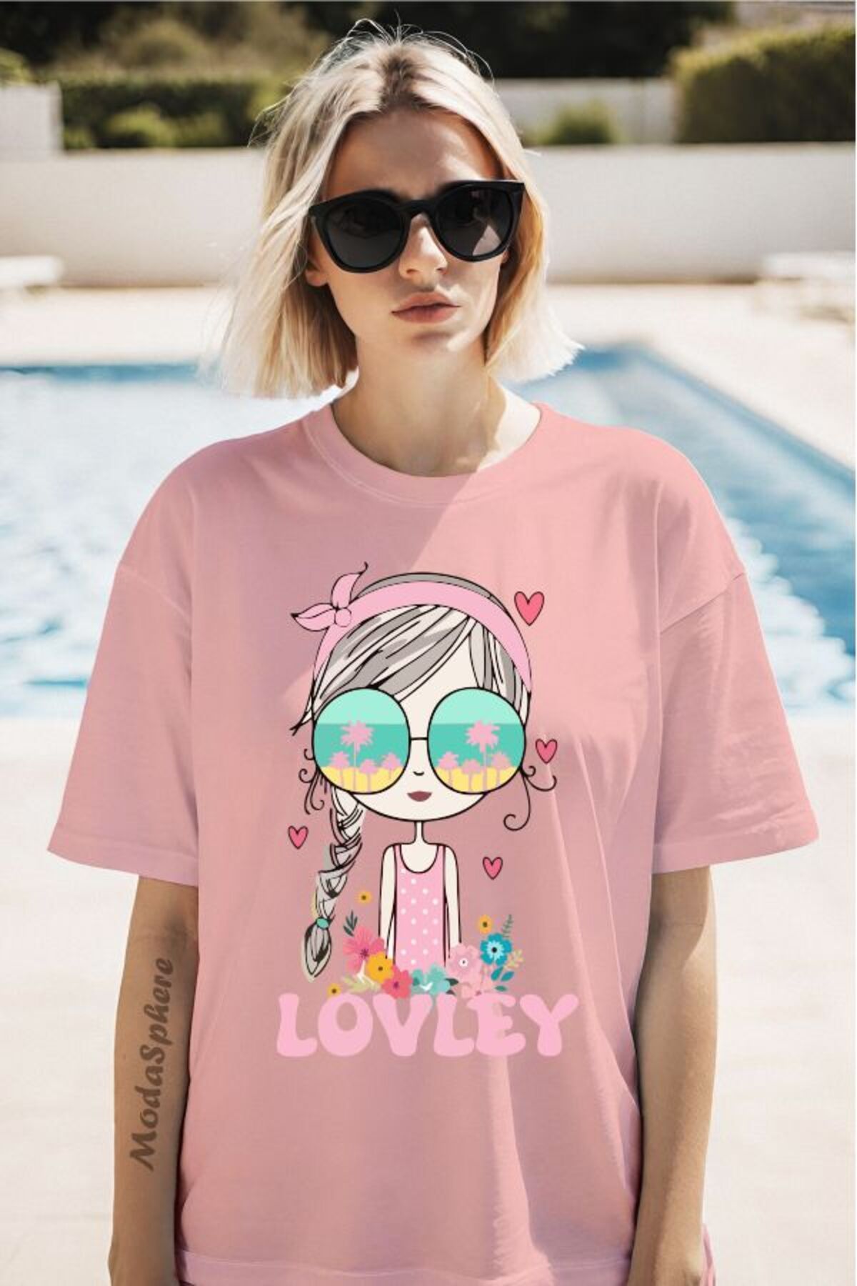 ModaSphere Lovley Baskılı Unisex Oversize Tişört