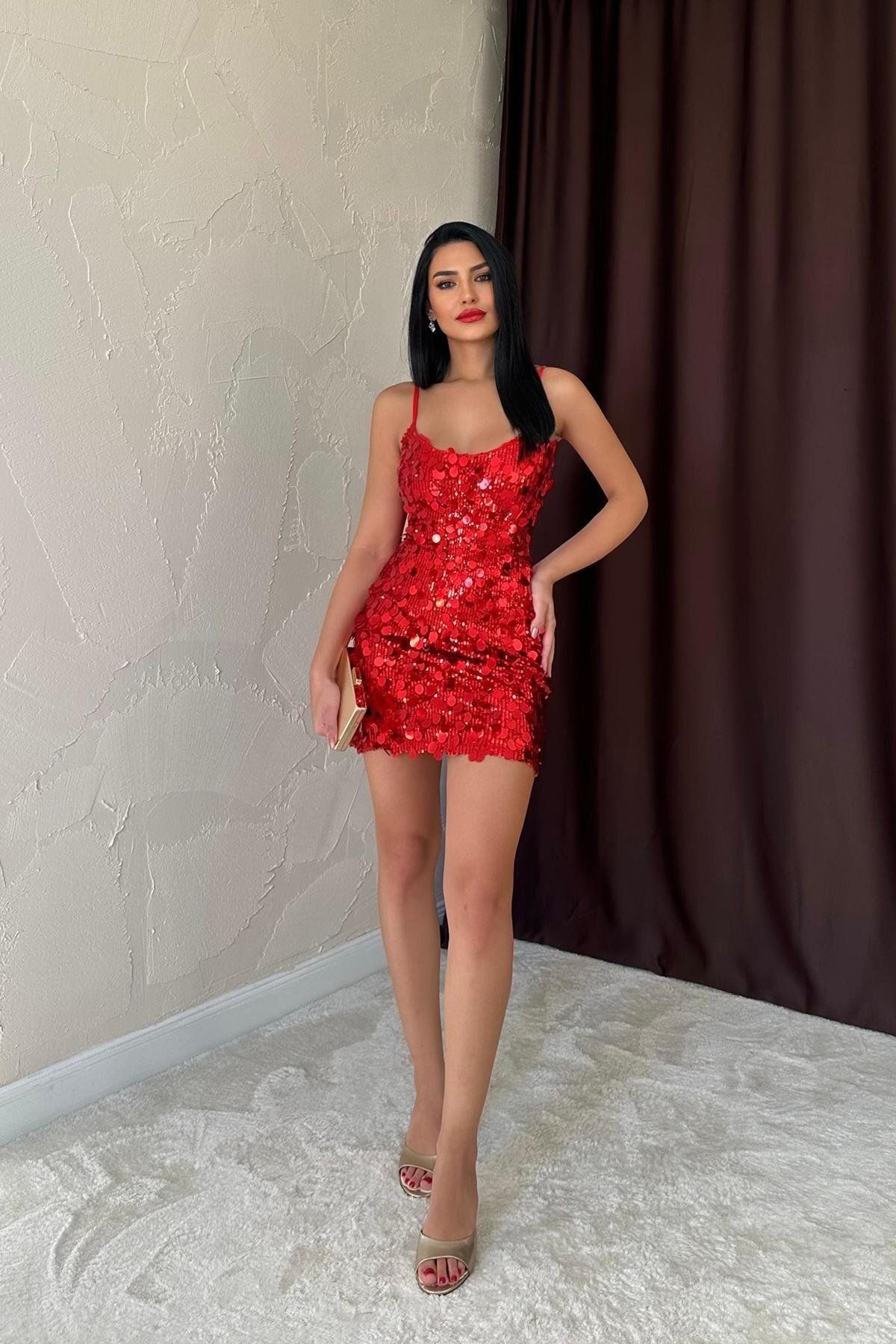 Castivo Fashion Askılı Payetli Mini Elbise