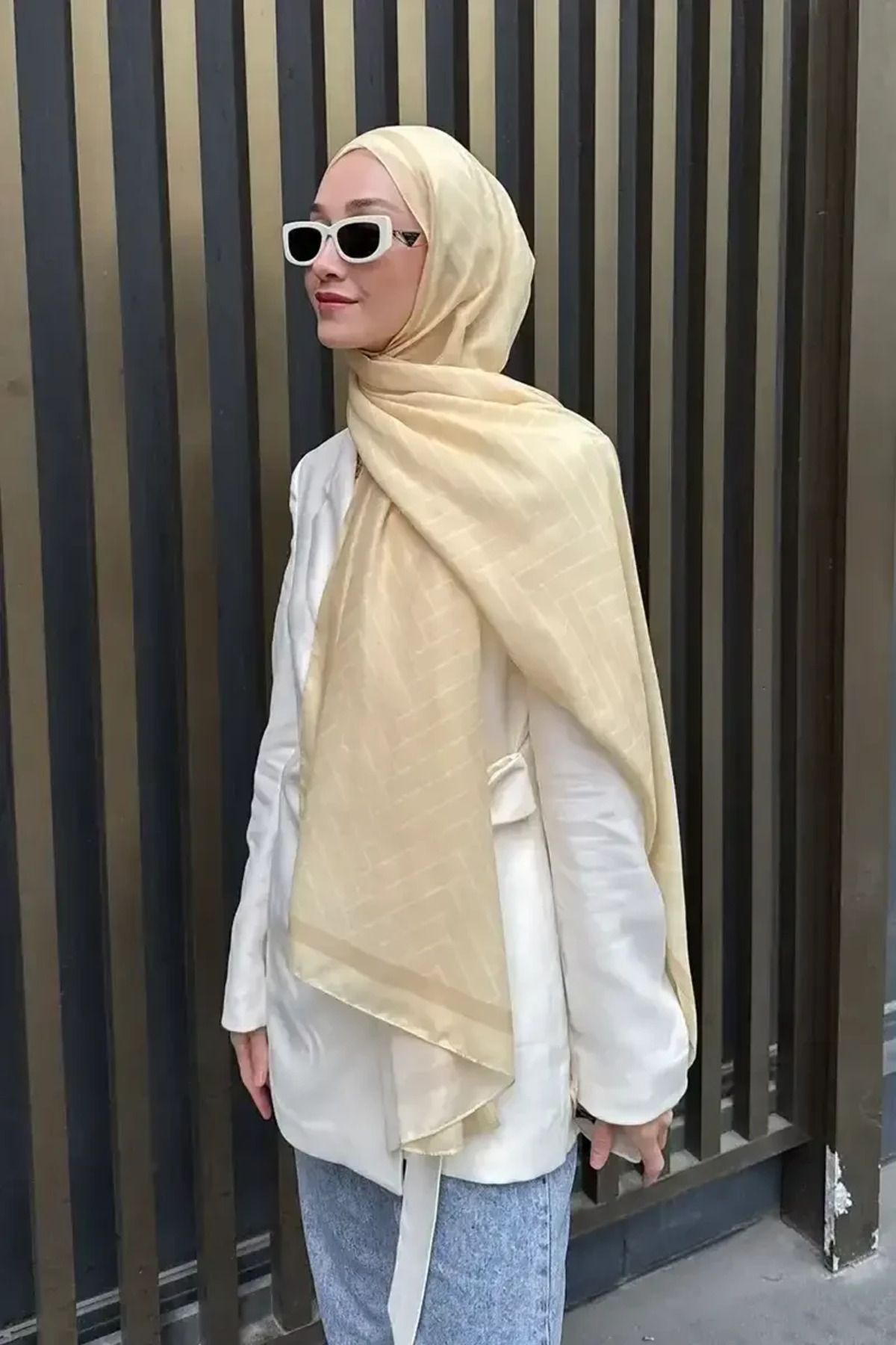 Madame Polo Hyper Zikzak Desen Şal - Sarı