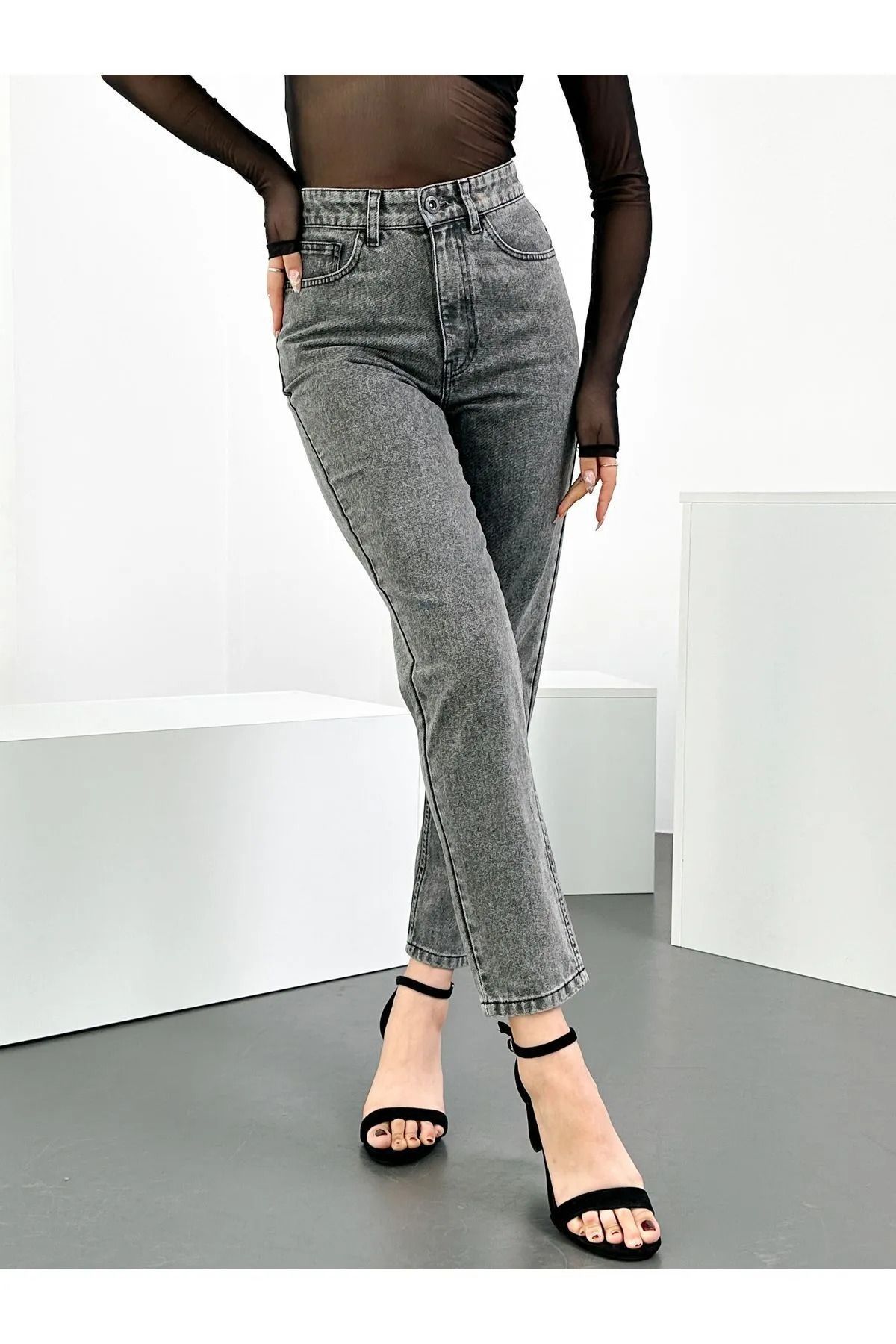 JILLY Monta Füme Solmaz Mom Jean Denim Jeans Kadın Boyfriend Yüksek Bel Likralı Kot Pantolon