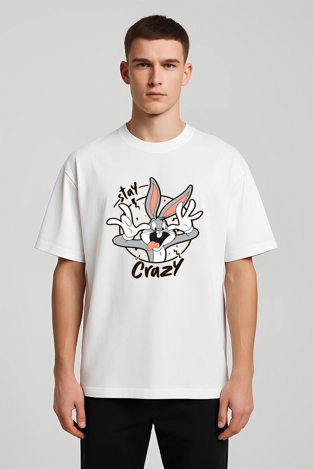 MODA Unisex Oversize Kalıp Crazy Baskılı T-Shirt