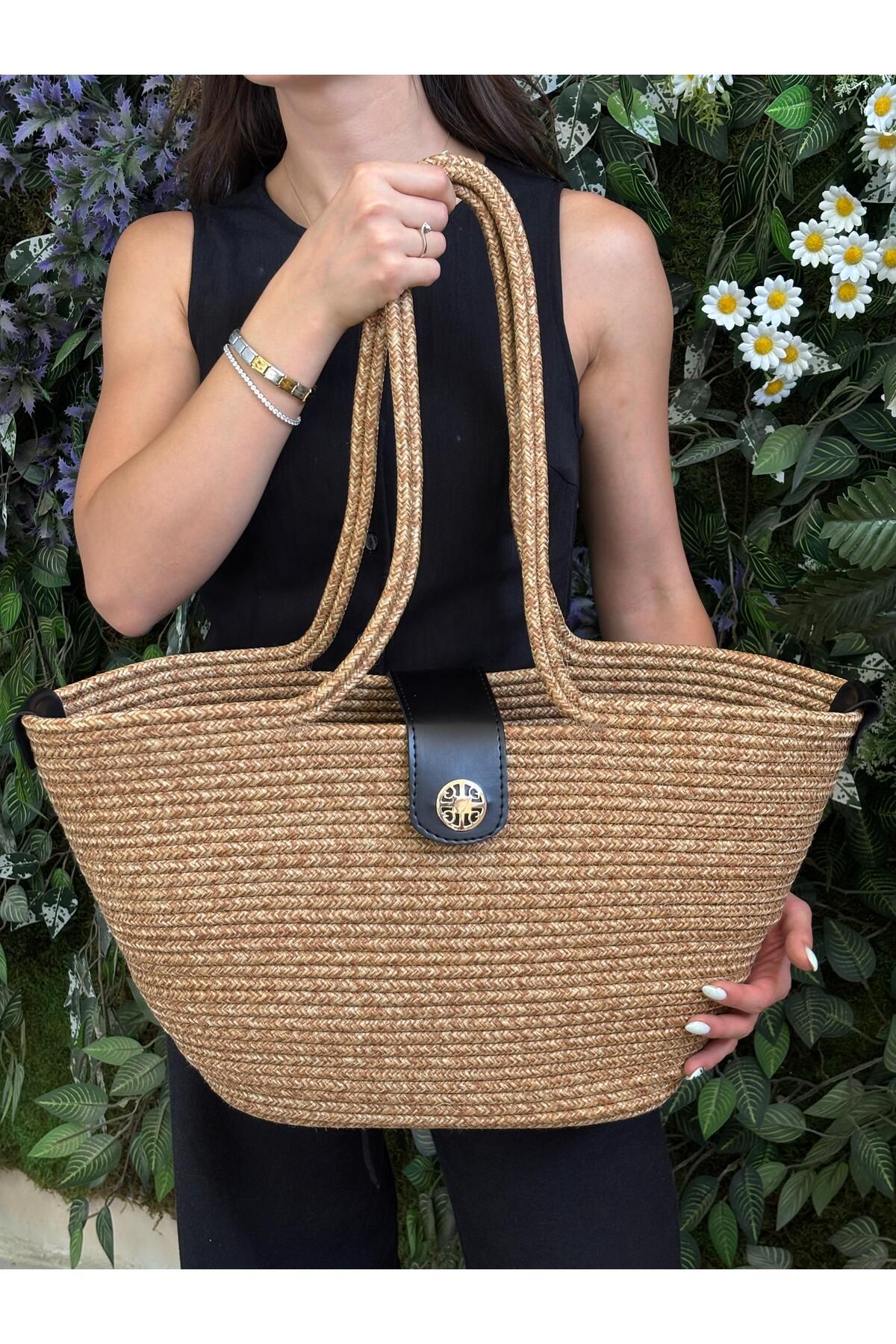 MaVaux Sardinia Kapaklı Handmade Hasır Tote Plaj ve Günlük Çanta Yazın Modası