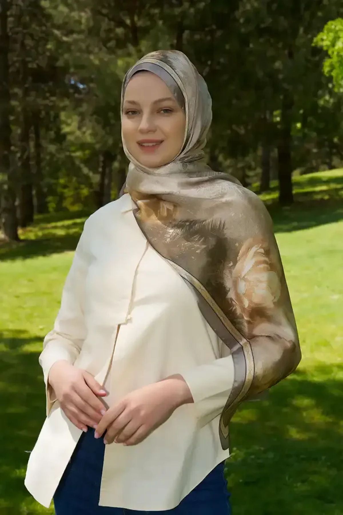 Madame Polo Crystal Perla Desen Şal - Yağ Yeşili